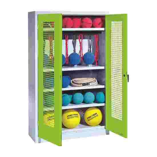 C+P with perforated metal double doors (type 2), HxWxD 195x120x50 cm Equipment Cupboard Clown Green (RAL 110 80 60), Light grey (RAL 7035), Keyed to differ, Handle